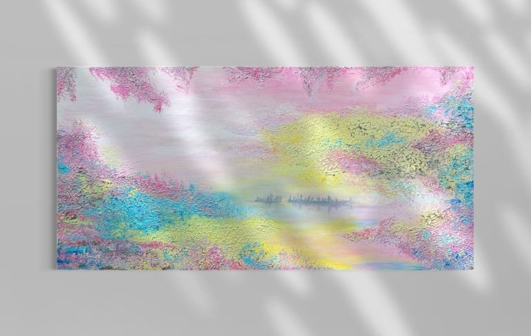 Farbige abstrakte Landschaft mit sanften Pastelltönen und unklaren Texturen.