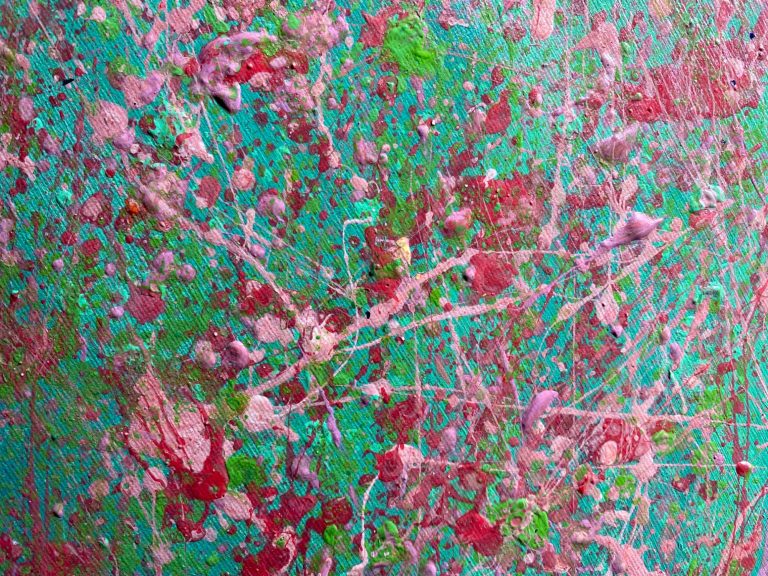 Bunte abstrakte Oberfläche mit rosa, grünen und blauen Strukturen und Linien.